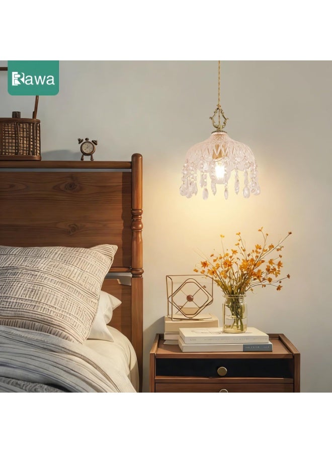 Rawa Small Vintage Crystal Pendant Light Kitchen Island,French Brass Glass Mini Hanging Light,Adjustable Height Single Light Fixture, Gold Antique Chandelier for Bathroom,Dining Room,Bedroom(one pcak) - Image 2